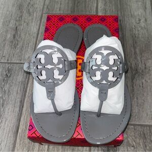 🪩🩶Authentic Tory Burch Miller Sandals & Box Sz10 Gray Patent🌪️⚓️